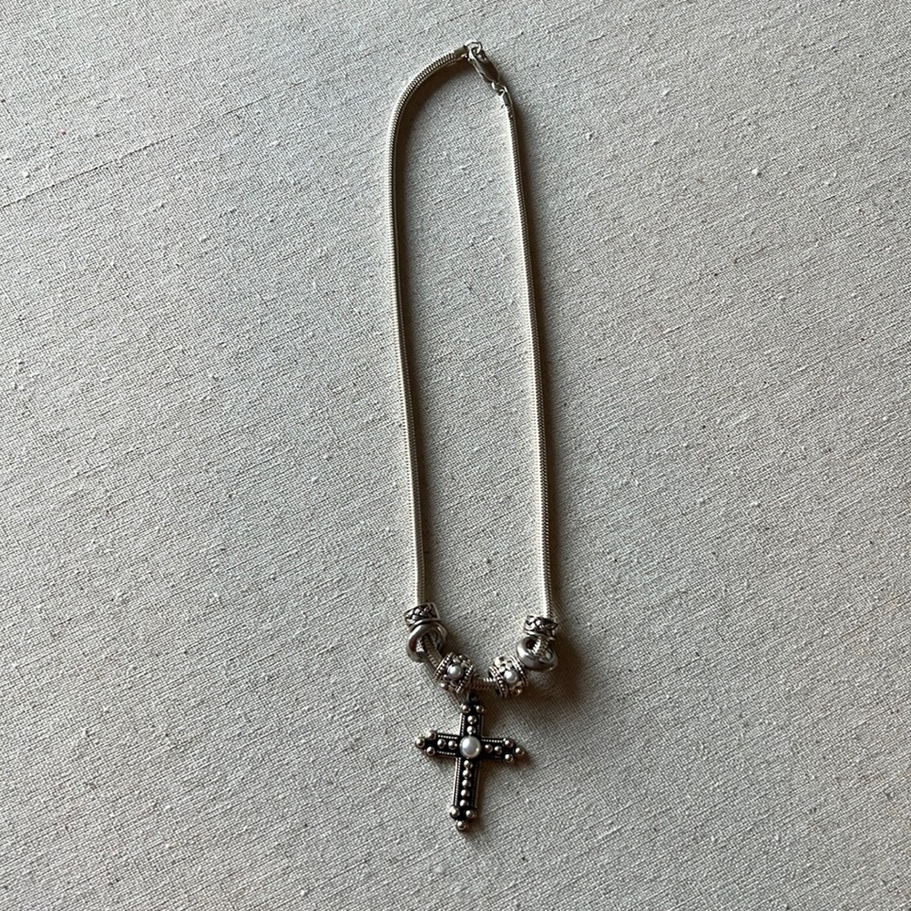 Sterling and Bali Silver Cross Necklace